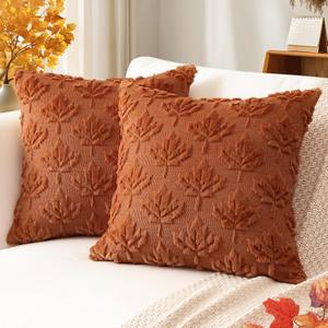 2 x Artscope Maple Leaf Fall Pillow Covers 18 x 18 Set of 2 Decorative Autumn Harvest Holiday Throw Pillow Cases Soft Plush Faux Fur Couch Cushion Case for Farmhouse Sofa Bed Room Home Decor-Rust