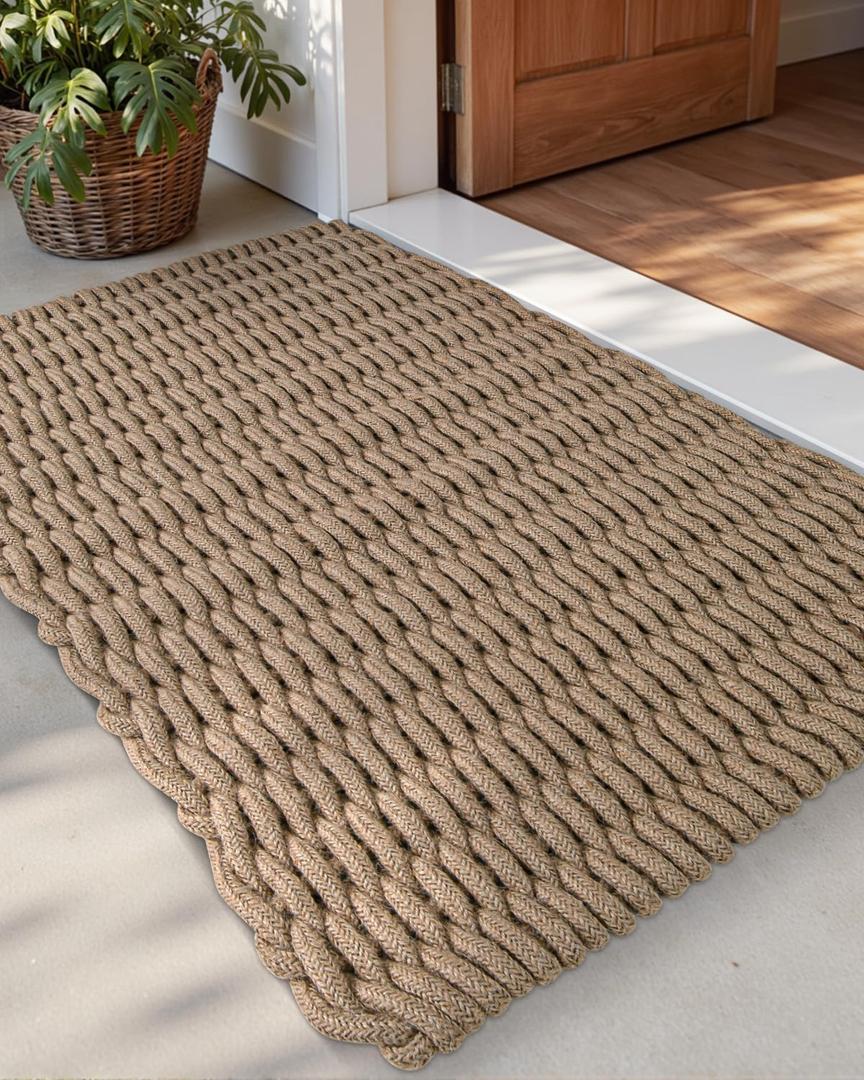 DEXI Jute Door Mat for Front Entryway, 31x47 Braided Woven Doormat Outside Entrance, Dirt Trapper Natural Fiber Entry Mats for Patio, Brown