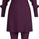 ZAFUL Women Modest Muslim Swimsuits Ruffle Full Coverage Islamic Arabic Burkini 2 Pieces Bathing Suit (X-Large, 0-purple)
