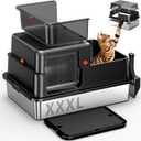 XXXL Stainless Steel Cat Litter Box with Lid – 28.3"×20.2"×17.3", Black