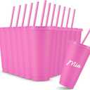 Amyhill 12 Pcs Reusable Plastic Cup with Lid and Straw 24 oz Plastic Tumbler Bulk Iced Coffee Cup Travel Mug for Girl Smoothie Juices Wedding Graduation Birthday Sleepover Party Supplies(Rosy)