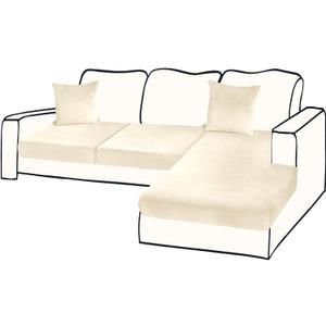 Sectional Couch Covers for 3-Piece Seat Cushion Velvet Separate L Shape Couch Cover Stretch Sofa Slipcover with 2 Pieces Pillowcases Furniture Protector (Sofa 2 Seater + 1 Chaise, Milk White)