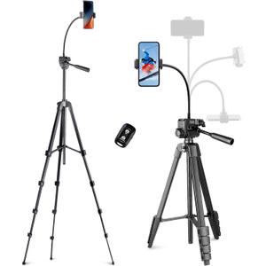 Aureday Phone Tripod, 82" Tripod for iPhone with Flexible Gooseneck, Wireless Remote and Phone Holder, Extendable Cell Phone&Camera Tripod Stand for Selfies/Video Recording/Live Streaming/Vlogging (Black)
