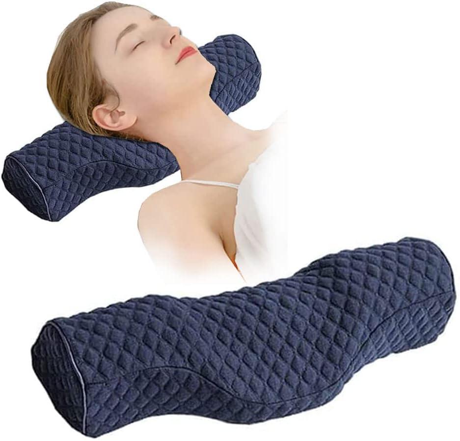 Cervical Neck Pillow for Pain Relief Sleeping, Neck roll Pillow Memory Foam for Stiff Neck Pain Relief Travel Bolster Pillow for Bed for Side Sleepers Back Sleeper. (Blue)