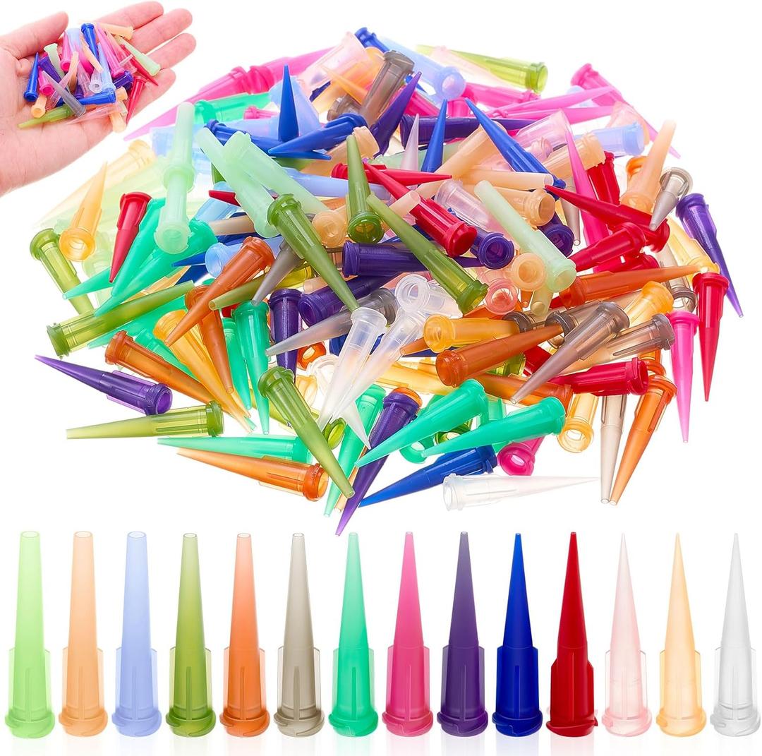 Treela 210 Pieces 14 Size Plastic Tapered Pinhead Blunt Syringe Tips Adhesive Dispensing Plastic Glue Tips for Oil or Glue Applicator (Multicolor)