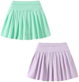 Jolyshlid 2 Pack Girls Pleated Skirts Athletic Tennis Mini Skirt Elastic Waist Active Skort 9-10Y