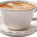 Vintage Porcelain Coffee Cup and Saucer Set, 12 OZ Ceramic Latte Mug - Farmhouse Cappuccino Cups for Espresso and Turkish Coffee, Artisan Tea Cups, Great Barista Gift for Home Cafe