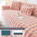 Faux Fur Sofa Cover, Rabbit Plush Couch Cover, Non-Slip Couch Covers Washable, Cosy Plush Sofa Slipcover, Furniture Protector for L Shaped(1pc/ Pink /36"x82")
