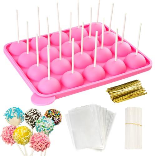 Hobychild Cake Pop Mold Sets With 100 Pcs Cake Pop Sticks & Candy Bags & Twist Ties, Cake Pop Making Kit Supplies for Lollipops, Candy, Chocolate, Nice Gifts for Kids