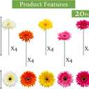 20 Pcs Fake Silk Gerbera Daisy Artificial Flowers with Stems Faux Daisies Flower Bulk for DIY Art Crafts Home Wedding Party Vase Centerpieces Tables Garland Wreath Decoration (Multi Color)