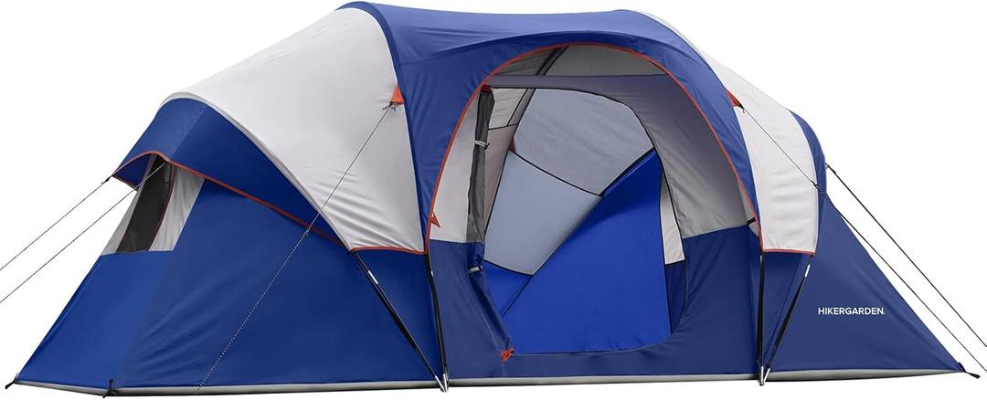HIKERGARDEN 10 Person Camping Tent - Portable Easy Set Up Family Tent for Camp, Windproof Fabric Dome Tent Outdoor for Hiking, Backpacking, Traveling-14'x11'x74in(H) (Blue)