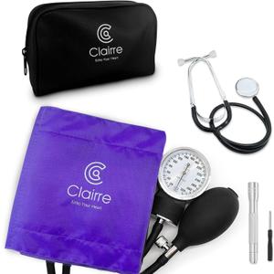 Professional Blood Pressure Cuff and Stethoscope Kit & Carrying Bag with Penlight, Aneroid Sphygmomanometer for Medical Students & Home Adult BP Monitoring, Purple