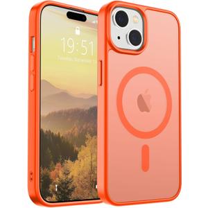 SUPFINE Magnetic for iPhone 15 Case (Compatible with MagSafe) (Military Grade Drop Protection) Slim Translucent Matte Shockproof with Anti-Fingerprint Phone Case, Orange