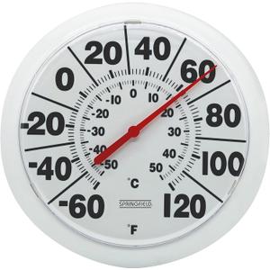 Springfield Indoor Outdoor Big and Bold Dial Thermometer, Wireless Thermometer with Easy to Read Large Numbers for Patio, Pool, and Indoor Areas, 8-Inch, White
