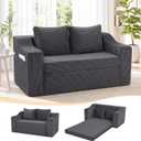MeMoreCool Small Loveseat Sofa Bed - 58" Striped Corduroy Boneless Couch, 2-Seater Convertible Pull Out Futon with Memory Foam, Removable Washable Cover for Living Room Apartment Small Space