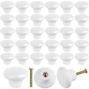 40 Packs White Ceramic Cabinet Knobs, Glossy Ceramic Knobs, Handles Drawer Cupboard Cabinet Knobs for Kitchen Office Bathroom, Wardrobe Drawer, Dresser