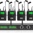 XTUGA RW2090 Wireless in Ear Monitor System, Mono IEM Monitoring with Dual Channel 2 * 100 Frequencies, 230ft(70m) Operation, Bluetooth Earphone Fit for Stage, Studio and Band (4 Bodypacks)