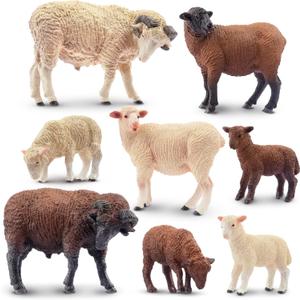Toymany 8PCS Merino Sheep Figurines Realistic Farm Animal Sheep Toys- Plastic Sheep Figures Birthday Christmas Toy Gift for Kids Toddlers