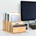 Bamboo Desk Shelf Mail Organizer,Wood 10 Slots Desk Organizers and Accessories for Document Book Mail Paper Bill Filing Tray Organizer, Office Organization File Binder Folder Holder Sorter for Desk