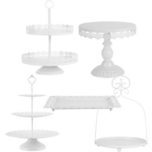 ZUMELER 5Pcs White Cake Stands Set Metal Cupcake Holder Cookies Dessert Display Plate Serving Tower Tray Platter with Handl for Baby Shower Wedding Birthday Party Celebration