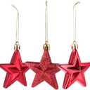 Star Christmas Tree Ornaments, 18Pcs Hanging Ornaments- Glitter Stars Hanging Ornaments Shatterproof Craft for Holiday Party