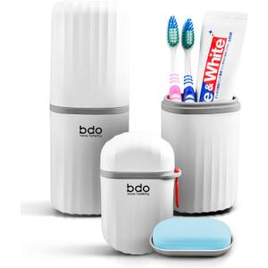 VITVITI White Toothbrush Travel Case, Portable Travel Soap Container Leakproof Dish Tray,7.88 inch Toothpaste Toothbrush Holder with Cover for Trip/Bathroom/Camping