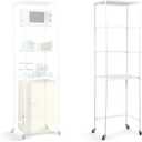 Huwena 4 Tier Mini Fridge Shelf Microwave Stand Over Height Adjustable Fridge Storage Rack with Lockable Wheels & Waterproof Mats Multilayer Metal Organizer for Dorm Apartment Kitchen Office(White)