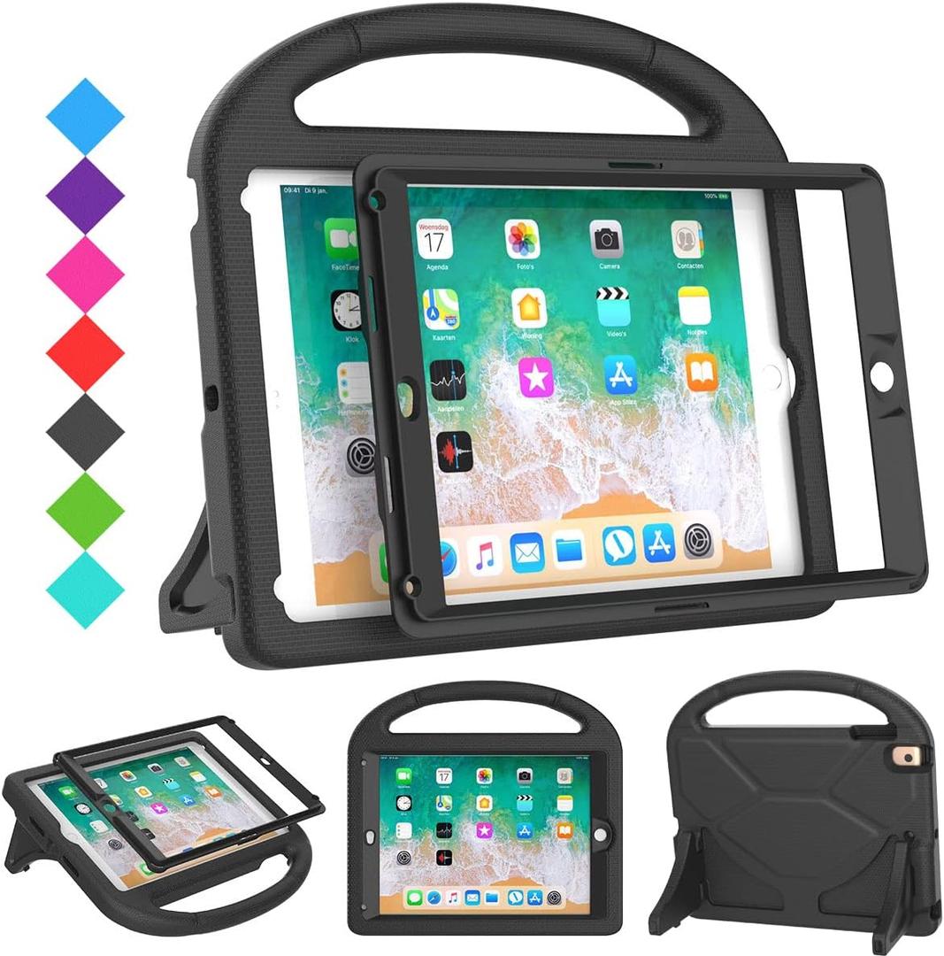 SUPLIK Kids Case for iPad 5th/6th Generation(9.7 inch, 2017/2018), iPad Air 2/1 & Pro 9.7 Case with Screen Protector, Durable Protective Cover with Handle Stand for Apple iPad 5/6 Gen, Black