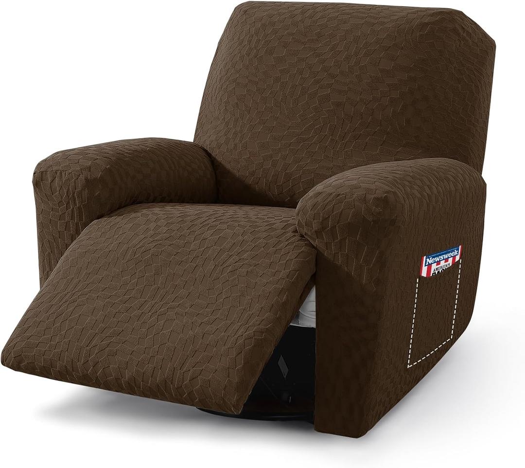 2026 Stretch Oversized Recliner Cover 3-Piece (36"-46") Super Soft XL-Recliner Chair Covers with Big Pocket & Anti Slip Ties Stay in Place, Lazy Boy Reclining Slipcover Durable Washable, Coffee (1 Seat-XL)