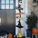 DAZONGE Halloween Decorations -Lighted Halloween Wooden Witchs Broom for Indoor Outdoor Porch Yard Decor - Spooky Light up Witch Decorations Sign