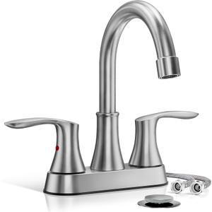 Phiestina 4 Inch 2 or 3 Hole Brushed Nickel Bathroom Sink Faucet RV Swivel 2 Handle Centerset Bath Vanity Faucet, with Water Supply line & Metal Pop-up Drain,TY36-BN