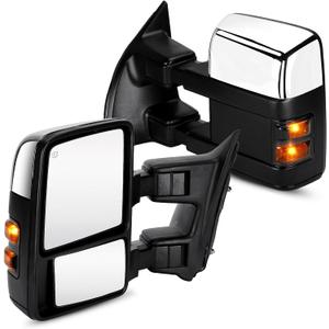 Towing Mirrors Rear View Mirrors fit for 2008 2009 2010 2011 2012 2013 2014 2015 2016 Ford F-250 F-350 F-450 F-550 Super Duty Power Heated with Turn Signal (Chrome)