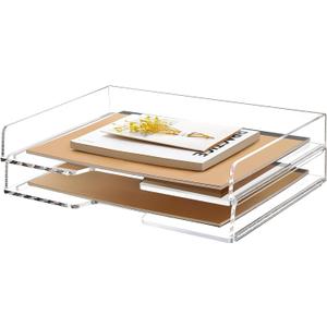 2 Pack- Stackable Paper Letter Tray, Enlarged A4 File Desk Organizer Acrylic Desk Organizers and Accessories Sorter Tray, Clear Workspace Office Supplies Organizers, 13.78inx9.25inx3.62in