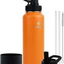 40 oz Double Wall Insulated Metal Water Bottle for Men, Women & Kids, 18/8 Stainless Steel Wide Mouth Thermal Flask with Straw Lid & Spout Lid, Leak Proof, Keep Hot and Cold (Orange, 40 oz)