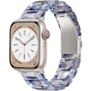 V-MORO Resin Bands Compatible with Apple Watch Series 11/10/9/8/7 Band 40mm/41mm Lightweight Fashion Strap Bracelet with Starlight Buckle for iwatch Series SE/6/5/4/3/2/1(Pearlized Blue,38/40/41/42mm)