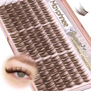 Anime Cluster Lashes Brown Cluster Eyelash Extensions Fairy Eyelash Clusters Wispy Lash Clusters Dark Brown Individual Lash C-Curly Lash Extension Spiky Manga DIY Eyelashes Pack (108Pcs, 10-16MM)