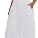 Ophestin Women Casual Solid Chiffon Off Shoulder Smocked Wide Leg Pants One Piece Jumpsuits Rompers (White, XL)