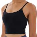 Women's Strappy Stretch Sports Bra Longline Yoga Tank Top Fitness Bra Workout Camisole Crop Tops for Teen Girl (Large, Black)
