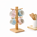 Bamboo Mug Tree with Thicker Base - Countertop Coffee Cup Stand with 6 Hooks
