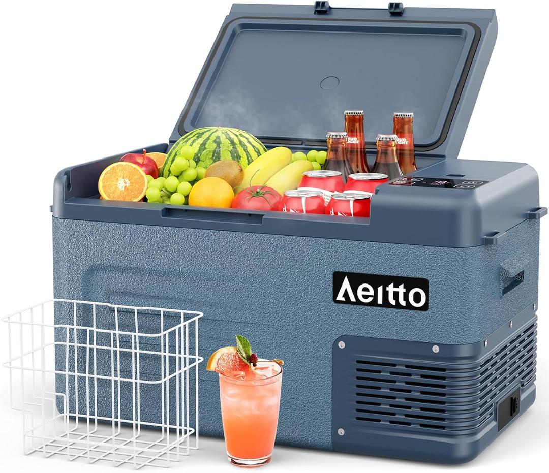 Aeitto 12 Volt Car Refrigerator 25Quart Car Fridge Freezer Electric Cooler Portable Cooler 12V Fridge RV Refrigerator -4-68 Temp Control 12/24V DC & 100-240V AC for Travel, Camping, RV, Road (Blue)