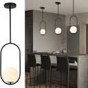 SeeU Modern Pendant Lighting One Light Chandelier Globe Black Pendant Light Indoor Hanging Light Fixture for Kithchen Island Dinning Room Bedroom (Black-with rods)