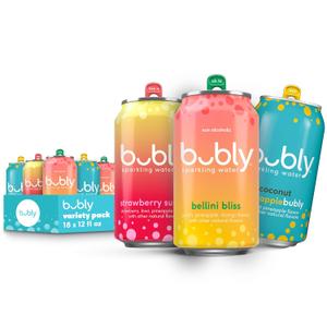 bubly Sparkling Water, 3 Flavor Variety Pack, 12 fl oz Cans (18 Pack) (EXP 05/12/26)