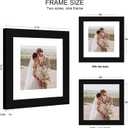 Hongkee 8x8 Picture Frame Set of 2, Made of Real Glass and Black Wooden Frame - Display Square 6x6 with Mat or 8x8 Without Mat, 8 by 8 Photo for Wall or Tabletop