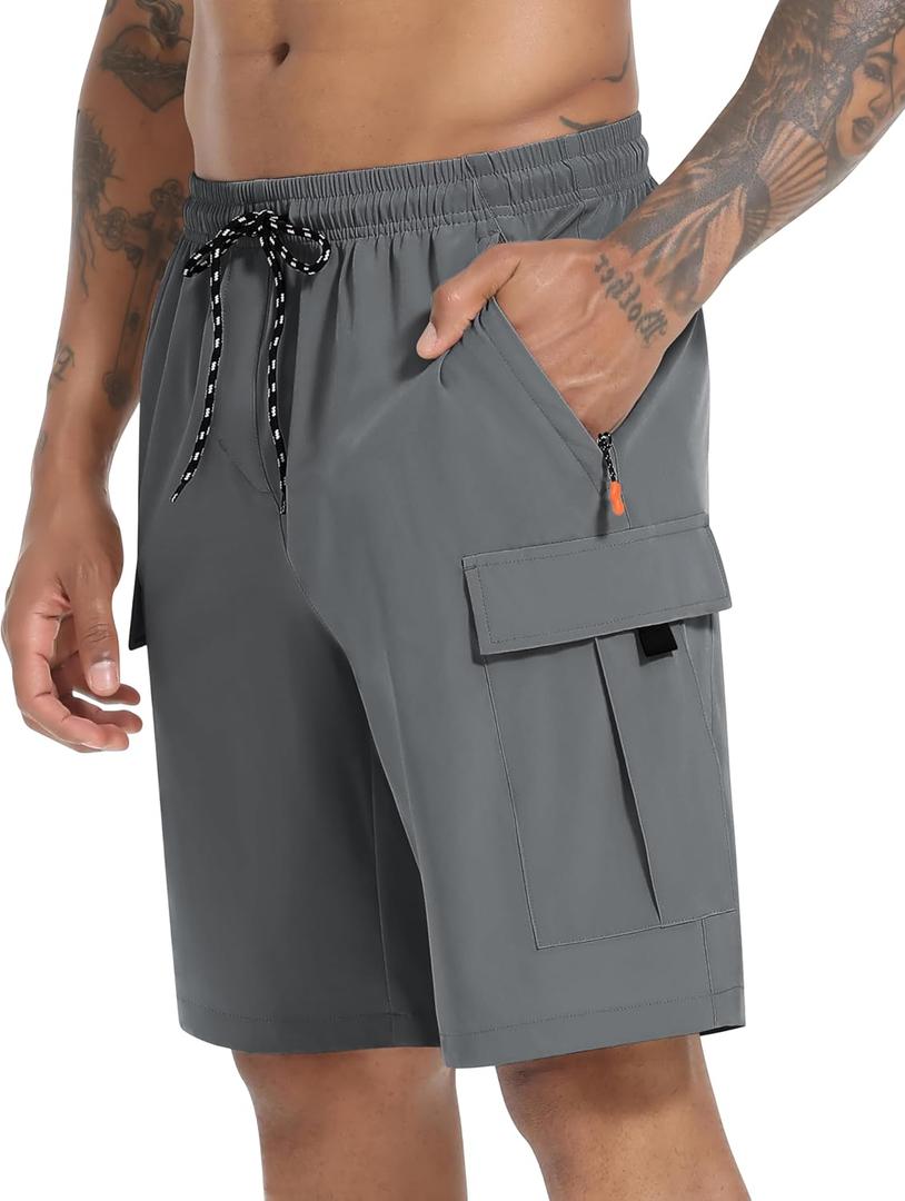 Men's Cargo Shorts Quick Dry Lightweight Stretch Hiking Shorts for Men with 5 Pockets No Lining (Gray, L)