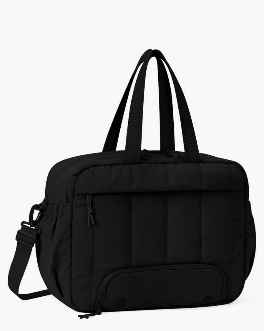 For Spirit Airlines Personal Item Bag 18x14x8 Puffer Travel Duffel Bag with Shoe Compartment Underseat Carry on Luggage Fit 15.6-Inch Laptop Gym Bag for Women Men (Black)