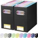 BALEINE File Organizer Box, Cardboard File Folder Organizer with Handle for Letter Size, Portable Collapsible Hanging Filing Box for Home Office Document Storage (2 Pack, Black)