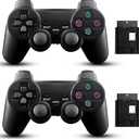 2 Pack Wireless Controller 2.4G double shock Compatible with PS2 /PS1/PC(Jet Black)