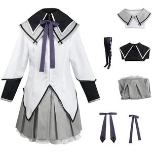 Juejuezi Women Madoka Magica Magi Costume Homuras Akemi Cosplay Uniform Dress High School Outfit Halloween (Grey) S