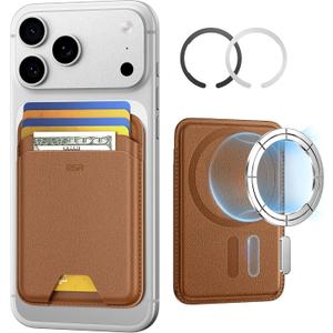 ESR for MagSafe Wallet, 5-Card Holder With RFID Blocking, MagSafe Sticker Included, Slim Magnetic Wallet for iPhone 17/16/15/14/13/12 Series and Selected Samsung Devices, Not for 13/12 Mini, Brown