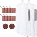 Briwooody 2 Sets Long Cotton Breathable Garment Bags with Cedar Blocks, Moth Proof Bags for Hanging Clothes Gowns Dress Coats Uniforms, Closet Storage, Clothing Protector (40 x 24 x 6 Inch,White)